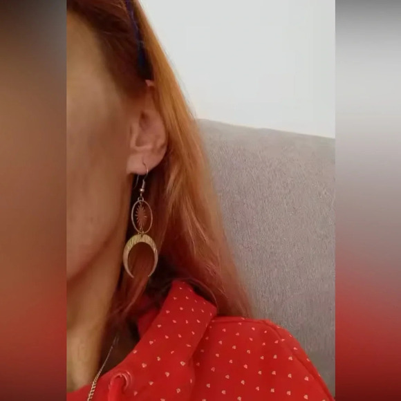 Celestial Moon Sun Brass Earrings - Picture 5 of 6